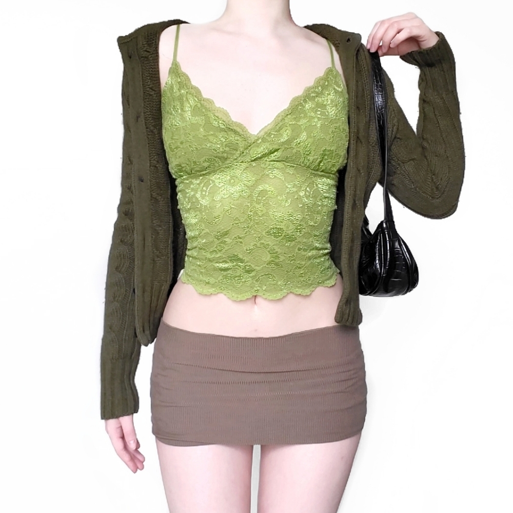 SOLD!! Grunge Fairycore Green Lace Cami Top